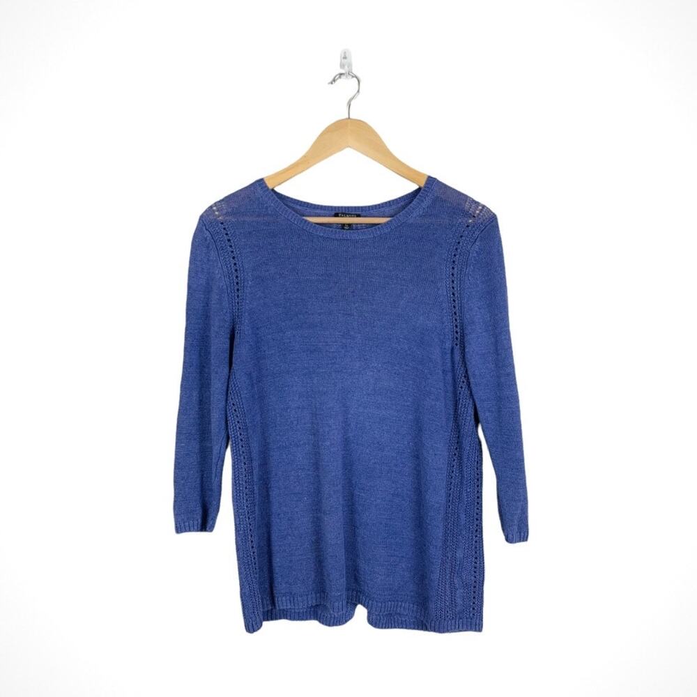 Talbots Womens Blue 3/4 Sleeve Linen Sweater Size Large Petite Casual Office